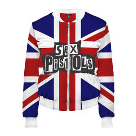 Женский бомбер 3D с принтом Sex Pistols в Тюмени, 100% полиэстер | застегивается на молнию, по бокам два кармана без застежек, мягкие манжеты, по низу бомбера и на воротнике — эластичная резинка | англия | британия | панк | флаг