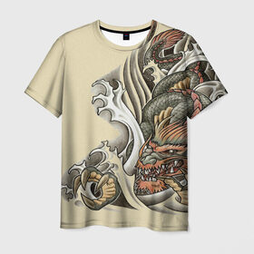 Мужская футболка 3D с принтом Восточный дракон в Тюмени, 100% полиэфир | прямой крой, круглый вырез горловины, длина до линии бедер | Тематика изображения на принте: восток | дракон | тату | татуировка | япония