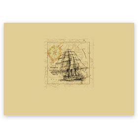 Поздравительная открытка с принтом Старая карта в Тюмени, 100% бумага | плотность бумаги 280 г/м2, матовая, на обратной стороне линовка и место для марки
 | old map | бумага | винтаж | корабль | старинная карта