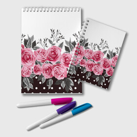 Блокнот с принтом Rose Trend в Тюмени, 100% бумага | 48 листов, плотность листов — 60 г/м2, плотность картонной обложки — 250 г/м2. Листы скреплены удобной пружинной спиралью. Цвет линий — светло-серый
 | flowers | hipster | rose | swag | trend | мода | розы | стиль | стильная | цветы