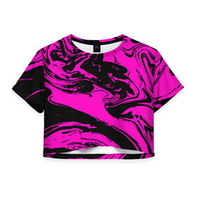 Женская футболка 3D укороченная с принтом Черно розовый акрил в Тюмени, 100% полиэстер | круглая горловина, длина футболки до линии талии, рукава с отворотами | волна | естественный | искусство | камень | краска | красочный | линии | модерн | мокрый | натуральный | яркие