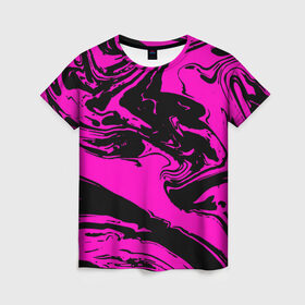 Женская футболка 3D с принтом Черно розовый акрил в Тюмени, 100% полиэфир ( синтетическое хлопкоподобное полотно) | прямой крой, круглый вырез горловины, длина до линии бедер | волна | естественный | искусство | камень | краска | красочный | линии | модерн | мокрый | натуральный | яркие