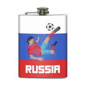 Фляга с принтом Футбол Россия в Тюмени, металлический корпус | емкость 0,22 л, размер 125 х 94 мм. Виниловая наклейка запечатывается полностью | мяч | триколор | флаг | футболист
