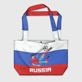 Пляжная сумка 3D с принтом Футбол Россия в Тюмени, 100% полиэстер | застегивается на металлическую кнопку; внутренний карман застегивается на молнию. Стенки укреплены специальным мягким материалом, чтобы защитить содержимое от несильных ударов
 | мяч | триколор | флаг | футболист