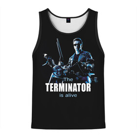 Мужская майка 3D с принтом Terminator alive в Тюмени, 100% полиэстер | круглая горловина, приталенный силуэт, длина до линии бедра. Пройма и горловина окантованы тонкой бейкой | Тематика изображения на принте: arnold schwarzenegger | арнольд шварценеггер | киборг | кино | терминатор