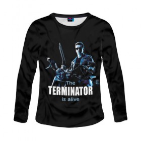 Женский лонгслив 3D с принтом Terminator alive в Тюмени, 100% полиэстер | длинные рукава, круглый вырез горловины, полуприлегающий силуэт | arnold schwarzenegger | арнольд шварценеггер | киборг | кино | терминатор
