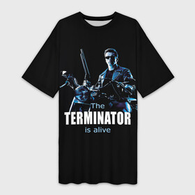 Платье-футболка 3D с принтом Terminator alive в Тюмени,  |  | arnold schwarzenegger | арнольд шварценеггер | киборг | кино | терминатор