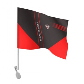 Флаг для автомобиля с принтом Wrestler в Тюмени, 100% полиэстер | Размер: 30*21 см | борец | борьба | геометрия | красный | россия | рф | черный