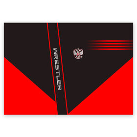 Поздравительная открытка с принтом Wrestler в Тюмени, 100% бумага | плотность бумаги 280 г/м2, матовая, на обратной стороне линовка и место для марки
 | борец | борьба | геометрия | красный | россия | рф | черный