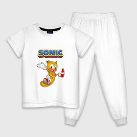 Детская пижама хлопок с принтом Sonic в Тюмени, 100% хлопок |  брюки и футболка прямого кроя, без карманов, на брюках мягкая резинка на поясе и по низу штанин
 | Тематика изображения на принте: hedgehog | knuckles | sega | sonic | super | tails | ёжик | ехидна | лисенок | лисица | наклз | сега | соник | супер | суперёжик | тэилз | тэилс