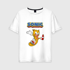 Женская футболка хлопок Oversize с принтом Sonic в Тюмени, 100% хлопок | свободный крой, круглый ворот, спущенный рукав, длина до линии бедер
 | hedgehog | knuckles | sega | sonic | super | tails | ёжик | ехидна | лисенок | лисица | наклз | сега | соник | супер | суперёжик | тэилз | тэилс
