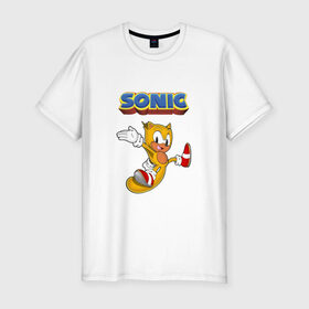 Мужская футболка премиум с принтом Sonic в Тюмени, 92% хлопок, 8% лайкра | приталенный силуэт, круглый вырез ворота, длина до линии бедра, короткий рукав | hedgehog | knuckles | sega | sonic | super | tails | ёжик | ехидна | лисенок | лисица | наклз | сега | соник | супер | суперёжик | тэилз | тэилс