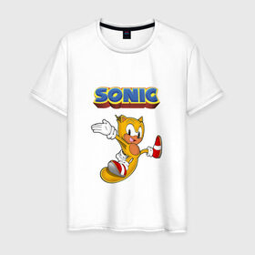Мужская футболка хлопок с принтом Sonic в Тюмени, 100% хлопок | прямой крой, круглый вырез горловины, длина до линии бедер, слегка спущенное плечо. | hedgehog | knuckles | sega | sonic | super | tails | ёжик | ехидна | лисенок | лисица | наклз | сега | соник | супер | суперёжик | тэилз | тэилс