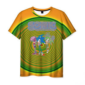 Мужская футболка 3D с принтом Sonic в Тюмени, 100% полиэфир | прямой крой, круглый вырез горловины, длина до линии бедер | hedgehog | knuckles | sega | sonic | super | tails | ёжик | ехидна | лисенок | лисица | наклз | сега | соник | супер | суперёжик | тэилз | тэилс