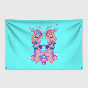 Флаг-баннер с принтом Rem Ram в Тюмени, 100% полиэстер | размер 67 х 109 см, плотность ткани — 95 г/м2; по краям флага есть четыре люверса для крепления | anime | ram | rem | rezero