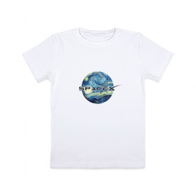 Детская футболка хлопок с принтом Space X в Тюмени, 100% хлопок | круглый вырез горловины, полуприлегающий силуэт, длина до линии бедер | ван гог | илон | илон маск | искусство | космос | лунная ночь | маск | небо | прикольная | технологии | тренд