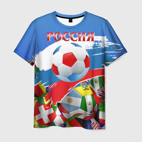 Мужская футболка 3D с принтом Россия 2018 в Тюмени, 100% полиэфир | прямой крой, круглый вырез горловины, длина до линии бедер | russia | россия | триколор | флаг россии | футбол | чемпионат мира по футболу | чм по футболу | чм россия