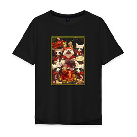 Мужская футболка хлопок Oversize с принтом Monster Hunter Cats в Тюмени, 100% хлопок | свободный крой, круглый ворот, “спинка” длиннее передней части | Тематика изображения на принте: monster hunter | monster hunter cats | monster hunter world