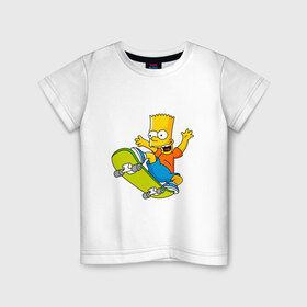 Детская футболка хлопок с принтом Bart Simpson в Тюмени, 100% хлопок | круглый вырез горловины, полуприлегающий силуэт, длина до линии бедер | Тематика изображения на принте: bart | family | homer | lisa | school | simpsons | springfield | анимация | барт | гомер | желтый | комедия | лентяй | лиза | мардж | мульт | мультфильм | мэгги | отец | пончик | ребенок | родители | семья | сериал | симпсоны | смех
