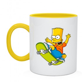 Кружка двухцветная с принтом Bart Simpson в Тюмени, керамика | объем — 330 мл, диаметр — 80 мм. Цветная ручка и кайма сверху, в некоторых цветах — вся внутренняя часть | bart | family | homer | lisa | school | simpsons | springfield | анимация | барт | гомер | желтый | комедия | лентяй | лиза | мардж | мульт | мультфильм | мэгги | отец | пончик | ребенок | родители | семья | сериал | симпсоны | смех