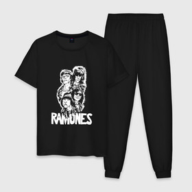 Мужская пижама хлопок с принтом Ramones в Тюмени, 100% хлопок | брюки и футболка прямого кроя, без карманов, на брюках мягкая резинка на поясе и по низу штанин
 | 