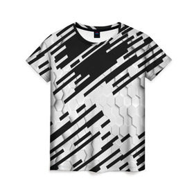 Женская футболка 3D с принтом HEXAGON - Black and White в Тюмени, 100% полиэфир ( синтетическое хлопкоподобное полотно) | прямой крой, круглый вырез горловины, длина до линии бедер | 