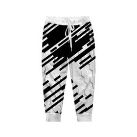 Детские брюки 3D с принтом HEXAGON - Black and White в Тюмени, 100% полиэстер | манжеты по низу, эластичный пояс регулируется шнурком, по бокам два кармана без застежек, внутренняя часть кармана из мелкой сетки | 