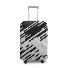 Чехол для чемодана 3D с принтом HEXAGON - Black and White в Тюмени, 86% полиэфир, 14% спандекс | двустороннее нанесение принта, прорези для ручек и колес | 