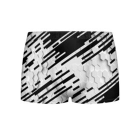 Мужские трусы 3D с принтом HEXAGON - Black and White в Тюмени, 50% хлопок, 50% полиэстер | классическая посадка, на поясе мягкая тканевая резинка | Тематика изображения на принте: 