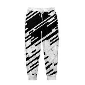 Мужские брюки 3D с принтом HEXAGON - Black and White в Тюмени, 100% полиэстер | манжеты по низу, эластичный пояс регулируется шнурком, по бокам два кармана без застежек, внутренняя часть кармана из мелкой сетки | Тематика изображения на принте: 