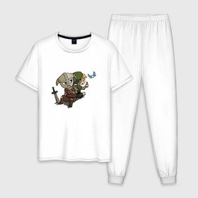 Мужская пижама хлопок с принтом Skyim-Legend of Zelda в Тюмени, 100% хлопок | брюки и футболка прямого кроя, без карманов, на брюках мягкая резинка на поясе и по низу штанин
 | legend of zelda | довакин | зельда | линк | скайрим