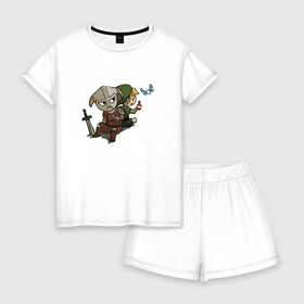 Женская пижама с шортиками хлопок с принтом Skyim-Legend of Zelda в Тюмени, 100% хлопок | футболка прямого кроя, шорты свободные с широкой мягкой резинкой | legend of zelda | довакин | зельда | линк | скайрим