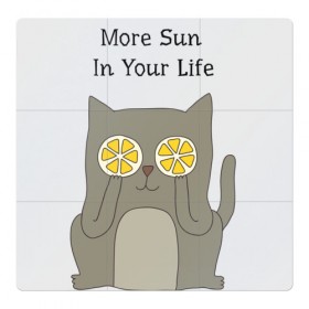Магнитный плакат 3Х3 с принтом More Sun In Your Life в Тюмени, Полимерный материал с магнитным слоем | 9 деталей размером 9*9 см | Тематика изображения на принте: cat | lemon | summer | кот | котэ | кошка | лето | лимон | солнце | сочный