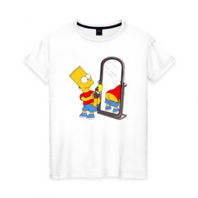 Женская футболка хлопок с принтом Bart Simpson в Тюмени, 100% хлопок | прямой крой, круглый вырез горловины, длина до линии бедер, слегка спущенное плечо | bart simpson | арт | барт симпсон | зеркало | мультсериал | симпсоны | фотоаппарат