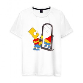 Мужская футболка хлопок с принтом Bart Simpson в Тюмени, 100% хлопок | прямой крой, круглый вырез горловины, длина до линии бедер, слегка спущенное плечо. | bart simpson | арт | барт симпсон | зеркало | мультсериал | симпсоны | фотоаппарат