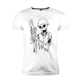 Мужская футболка премиум с принтом Скелетон геодезист (черн.) в Тюмени, 92% хлопок, 8% лайкра | приталенный силуэт, круглый вырез ворота, длина до линии бедра, короткий рукав | геодезист | геодезия | скелет