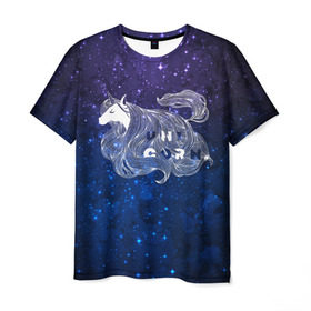 Мужская футболка 3D с принтом Мечтающий Единорог в Тюмени, 100% полиэфир | прямой крой, круглый вырез горловины, длина до линии бедер | animal | art | cute | horse | imagination | magic | unicorn | арт | белый | волшебство | воображение | единорог | лошадь | магия | милый | рисунок | синий | сиреневый | сказка | сказочный | фантастика | фиолетовый | фэнтези