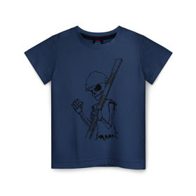 Детская футболка хлопок с принтом Скелетон геодезист 2 (черн.) в Тюмени, 100% хлопок | круглый вырез горловины, полуприлегающий силуэт, длина до линии бедер | surveyor | геодезист | геодезия | скелет