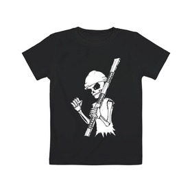 Детская футболка хлопок с принтом Скелетон геодезист 2 (бел.) в Тюмени, 100% хлопок | круглый вырез горловины, полуприлегающий силуэт, длина до линии бедер | 