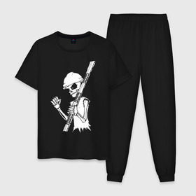 Мужская пижама хлопок с принтом Скелетон геодезист 2 (бел.) в Тюмени, 100% хлопок | брюки и футболка прямого кроя, без карманов, на брюках мягкая резинка на поясе и по низу штанин
 | 