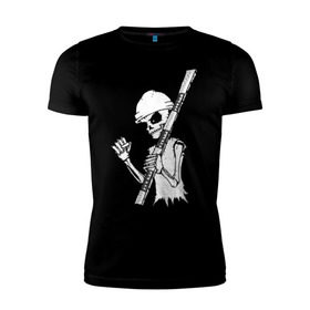 Мужская футболка премиум с принтом Скелетон геодезист 2 (бел.) в Тюмени, 92% хлопок, 8% лайкра | приталенный силуэт, круглый вырез ворота, длина до линии бедра, короткий рукав | 
