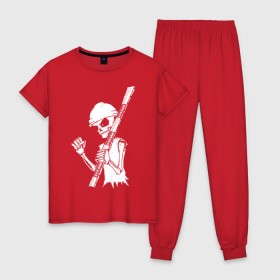 Женская пижама хлопок с принтом Скелетон геодезист 2 (бел.) в Тюмени, 100% хлопок | брюки и футболка прямого кроя, без карманов, на брюках мягкая резинка на поясе и по низу штанин | 