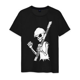 Мужская футболка хлопок с принтом Скелетон геодезист 2 (бел.) в Тюмени, 100% хлопок | прямой крой, круглый вырез горловины, длина до линии бедер, слегка спущенное плечо. | Тематика изображения на принте: 