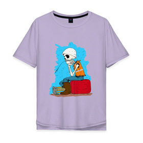 Мужская футболка хлопок Oversize с принтом Скелетон геодезист 3 в Тюмени, 100% хлопок | свободный крой, круглый ворот, “спинка” длиннее передней части | Тематика изображения на принте: 