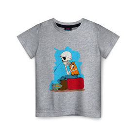 Детская футболка хлопок с принтом Скелетон геодезист 3 в Тюмени, 100% хлопок | круглый вырез горловины, полуприлегающий силуэт, длина до линии бедер | 