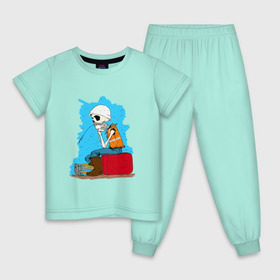 Детская пижама хлопок с принтом Скелетон геодезист 3 в Тюмени, 100% хлопок |  брюки и футболка прямого кроя, без карманов, на брюках мягкая резинка на поясе и по низу штанин
 | 