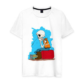 Мужская футболка хлопок с принтом Скелетон геодезист 3 в Тюмени, 100% хлопок | прямой крой, круглый вырез горловины, длина до линии бедер, слегка спущенное плечо. | 