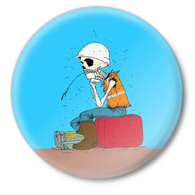 Значок с принтом Скелетон геодезист 3D в Тюмени,  металл | круглая форма, металлическая застежка в виде булавки | surveyor | геодезист | геодезия | скелет | скелетон