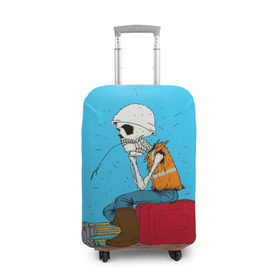 Чехол для чемодана 3D с принтом Скелетон геодезист 3D в Тюмени, 86% полиэфир, 14% спандекс | двустороннее нанесение принта, прорези для ручек и колес | surveyor | геодезист | геодезия | скелет | скелетон