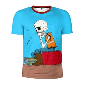 Мужская футболка 3D спортивная с принтом Скелетон геодезист 3D в Тюмени, 100% полиэстер с улучшенными характеристиками | приталенный силуэт, круглая горловина, широкие плечи, сужается к линии бедра | surveyor | геодезист | геодезия | скелет | скелетон